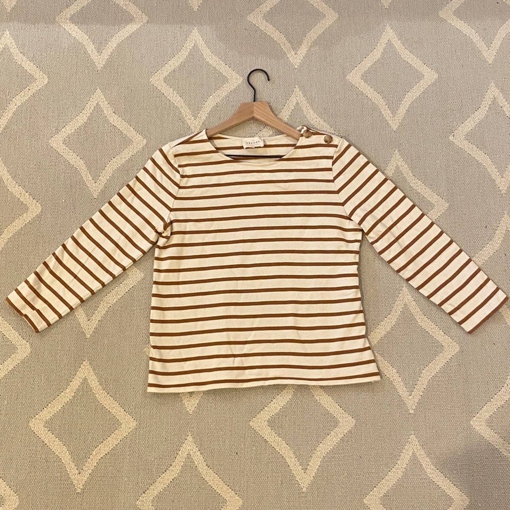 Sezane Colette Marinière Top Écru/Camel